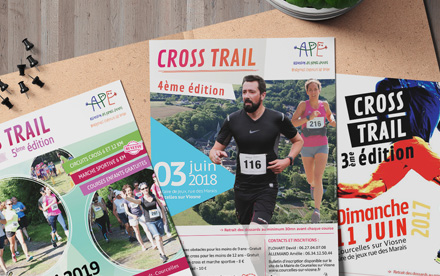 affiches et flyers des 3ème, 4ème et 5ème éditions du cross de Courcelles sur Viosne